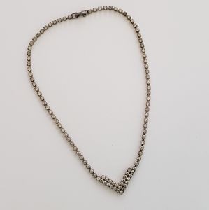 Vintage chevron rhinestone jewel delicate silver layering necklace